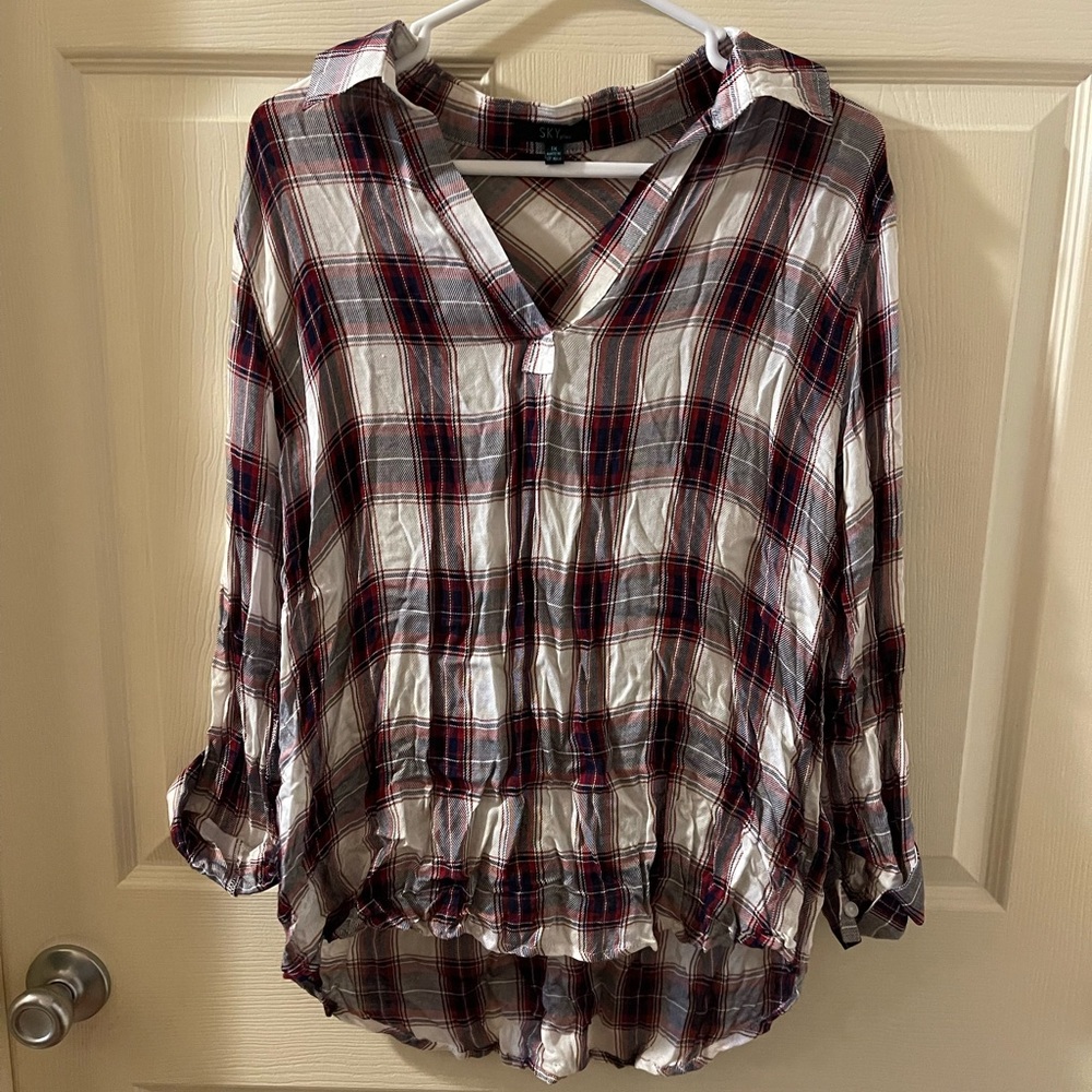 Plaid Top; Size 1X; Blue/Red/Cream; SKY Plus; Never Worn